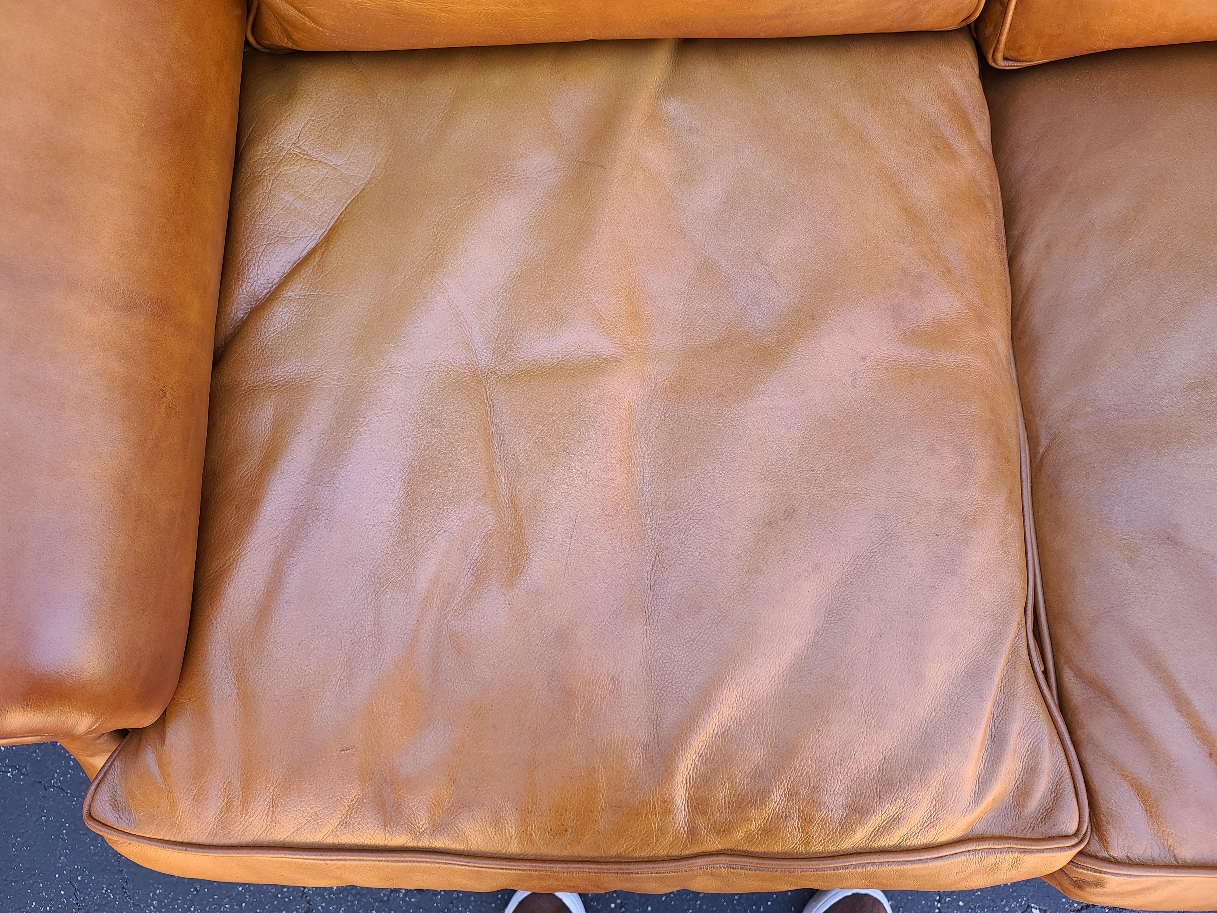Classic Ralph Lauren Mid-Century Modern Style Saddle Leather Sofa 4