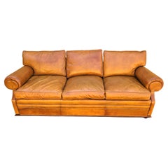 Retro Classic Ralph Lauren Mid-Century Modern Style Saddle Leather Sofa