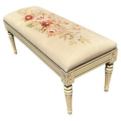 Banc vintage rectangulaire classique avec assise en tapisserie