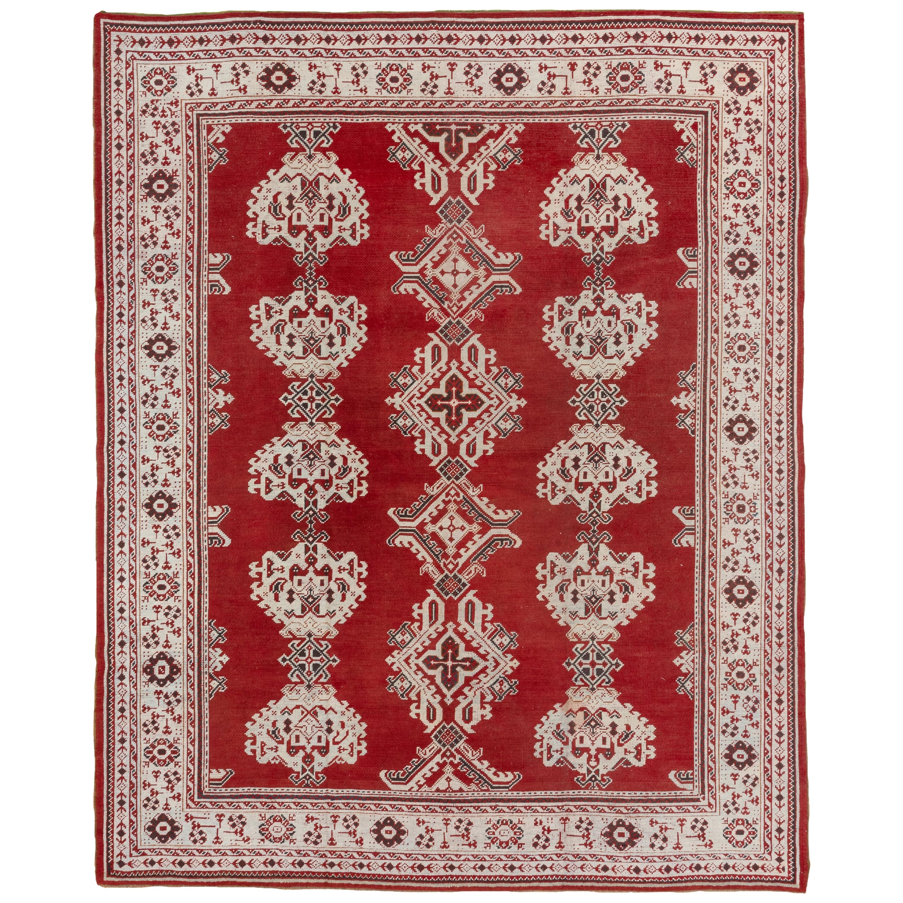 Classic Red Antique Turkish Oushak Rug, All-Over Field with Yaprak Leave Pattern