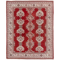 Classic Red Antique Turkish Oushak Rug, All-Over Field with Yaprak Leave Pattern