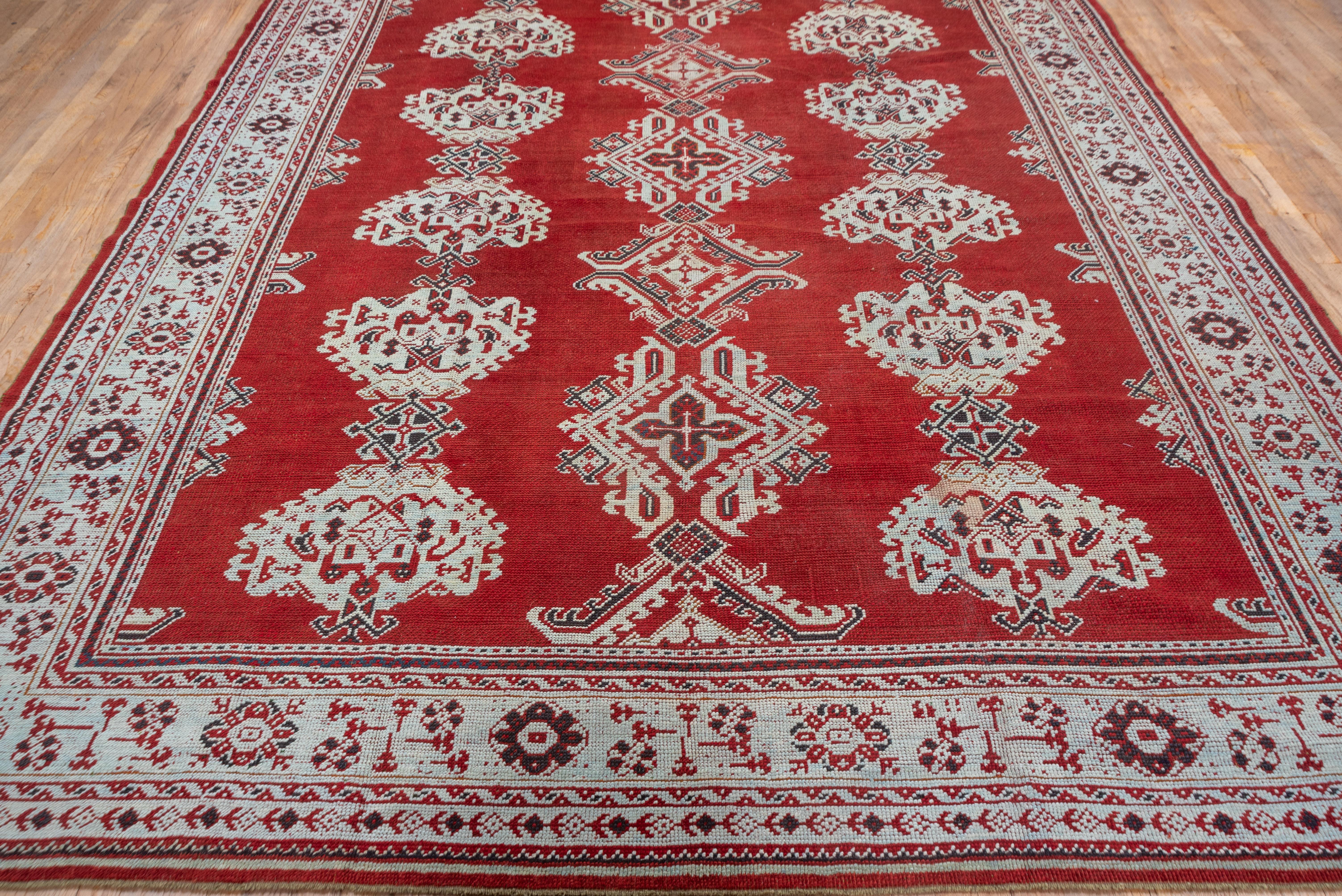 Classic Red Antique Turkish Oushak Rug, All-Over Field with Yaprak Leave Pattern In Good Condition In New York, NY