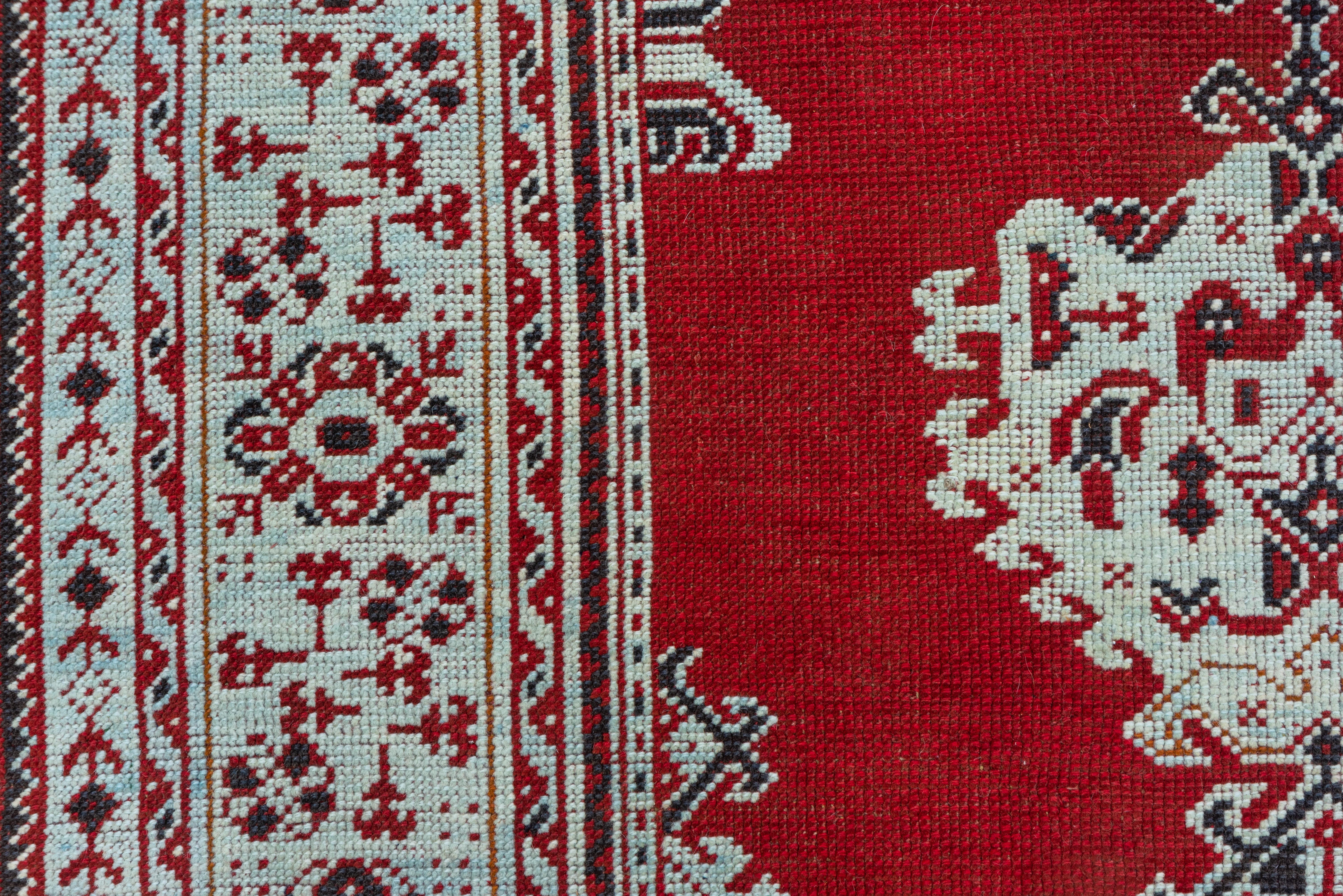 Classic Red Antique Turkish Oushak Rug, All-Over Field with Yaprak Leave Pattern 1