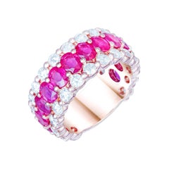 Classic Red Ruby White Diamond White Gold Band Ring for Her 18k