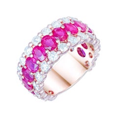 Classic Red Ruby White Diamond White Gold Band Ring for Her 18k