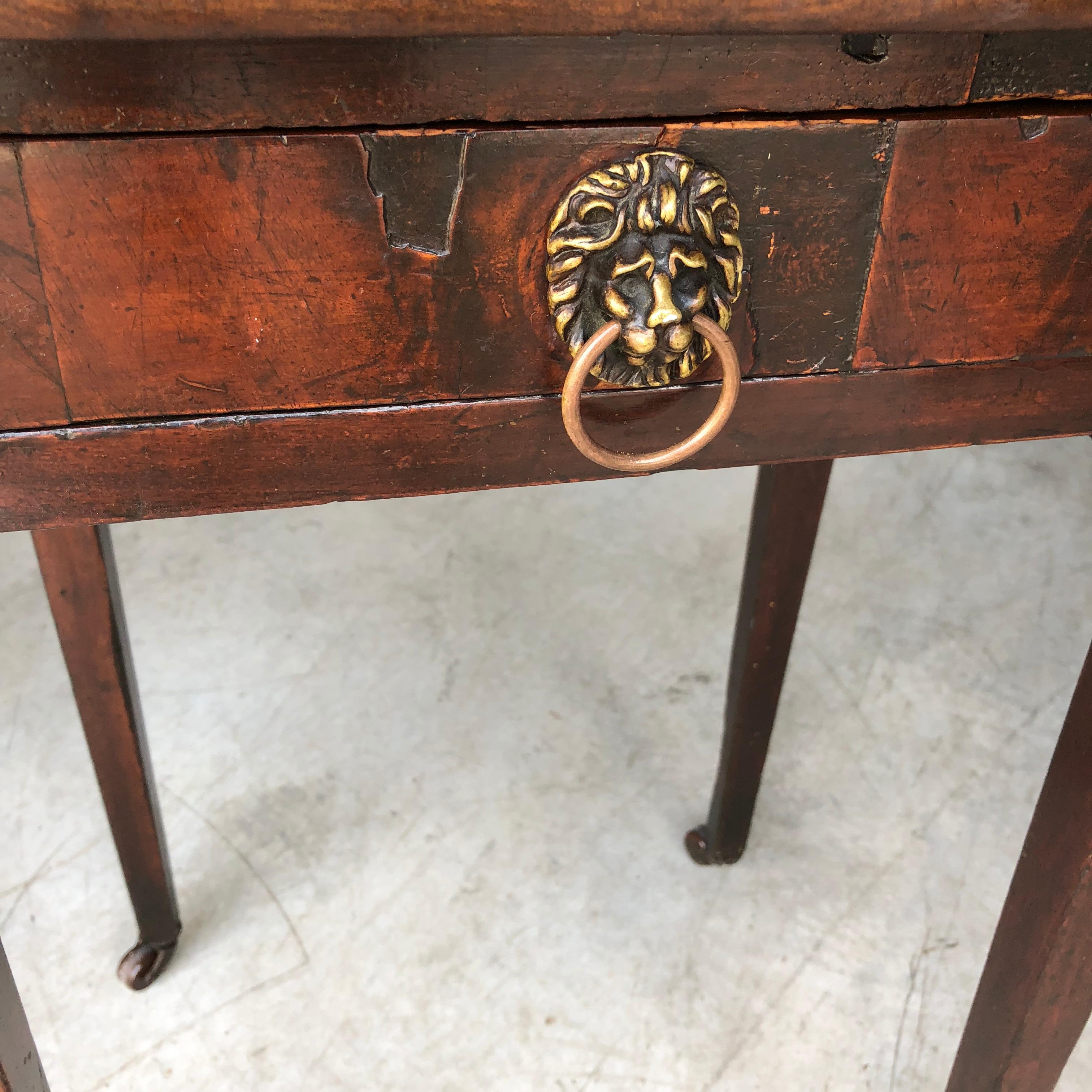 Wood Classic Regency Style Drop-Leaf Table with Lion-Head Hardware