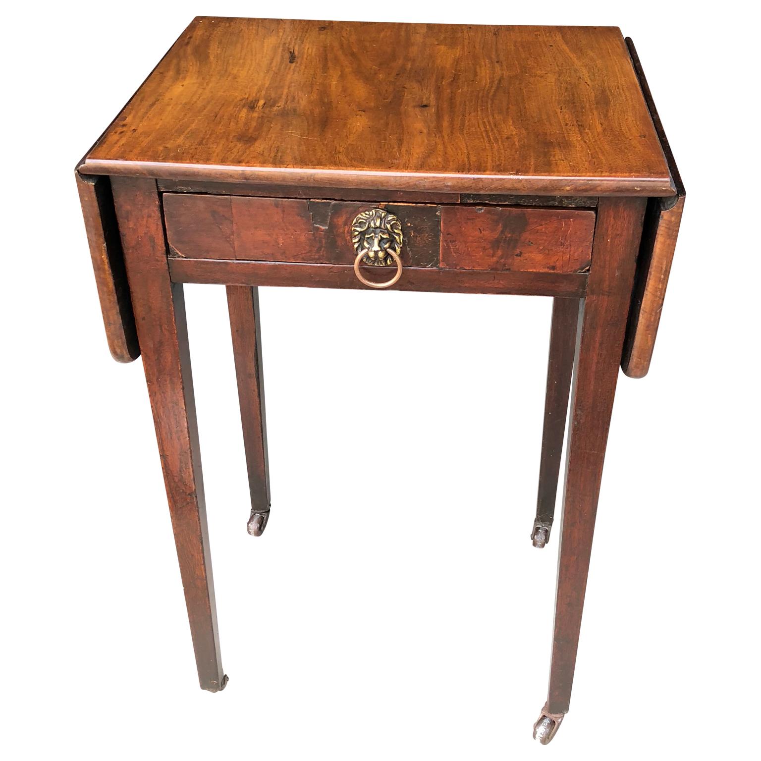 Classic Regency Style Drop-Leaf Table with Lion-Head Hardware