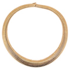 Classic Vintage Era Italian Tubogas Collar Necklace in 18K Gold
