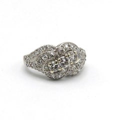 Classic Retro Ribbon Design Diamond and Platinum Ring