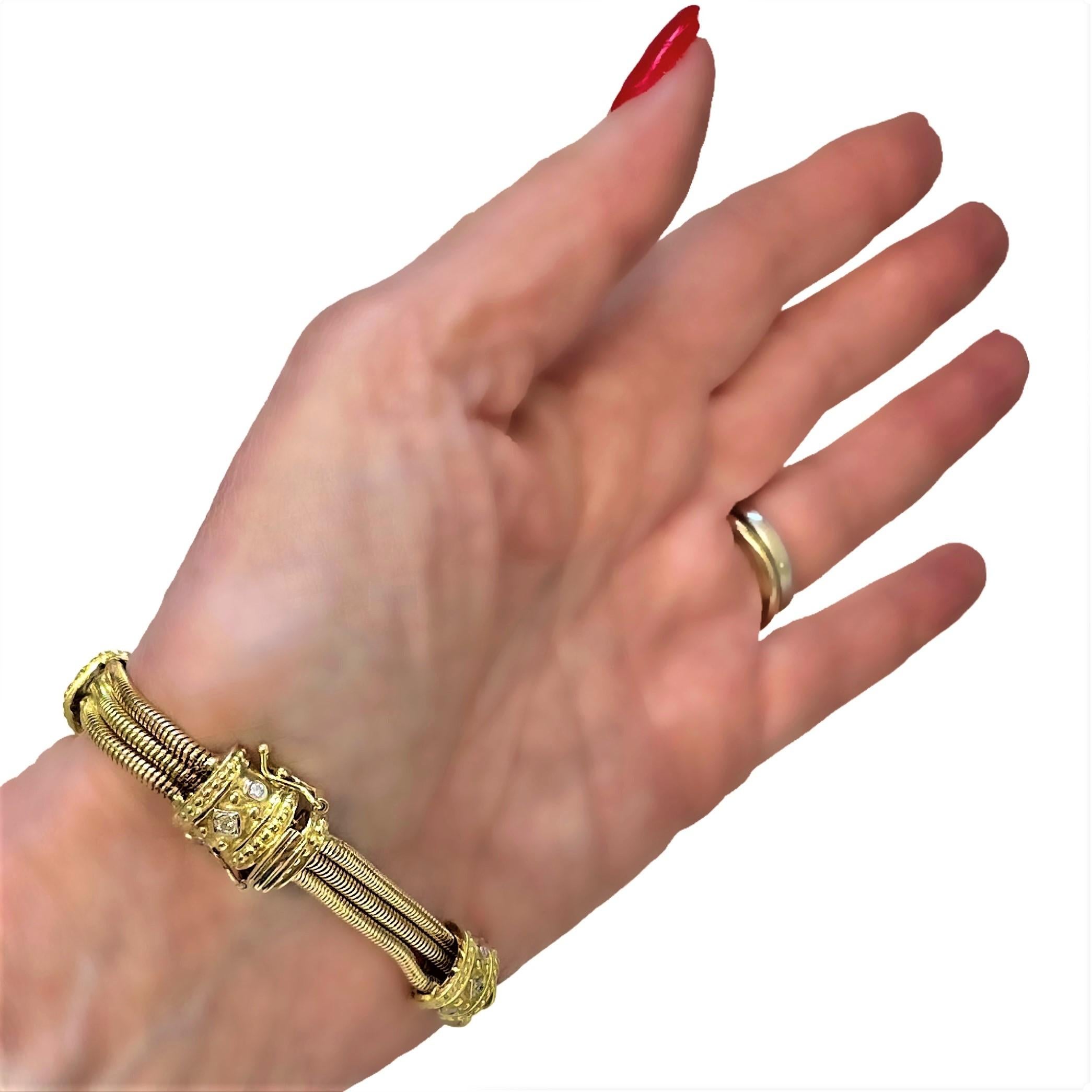 Classic Revival 14K Yellow Gold Round Snake Chain Bracelet with Diamonds 6