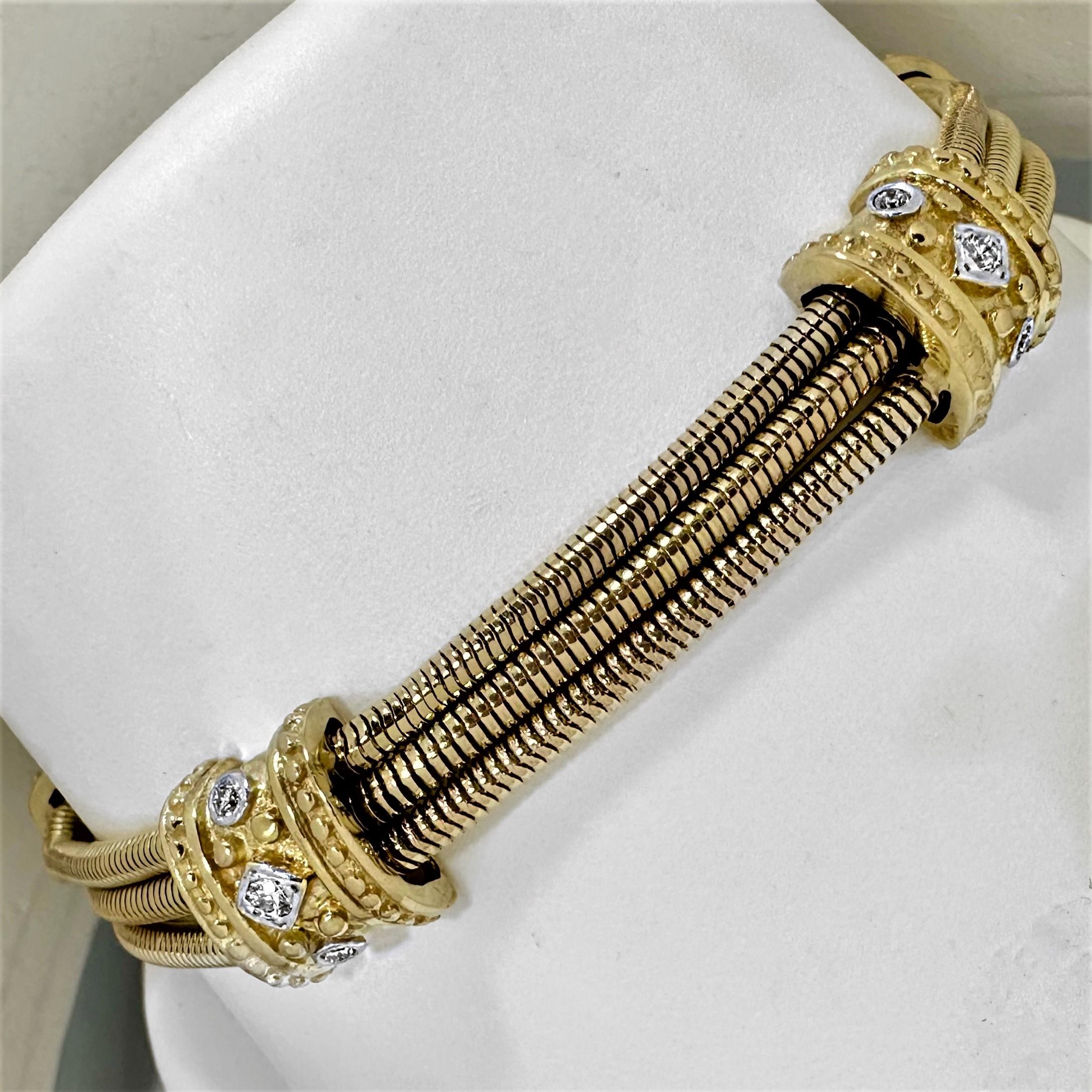 Brilliant Cut Classic Revival 14K Yellow Gold Round Snake Chain Bracelet with Diamonds