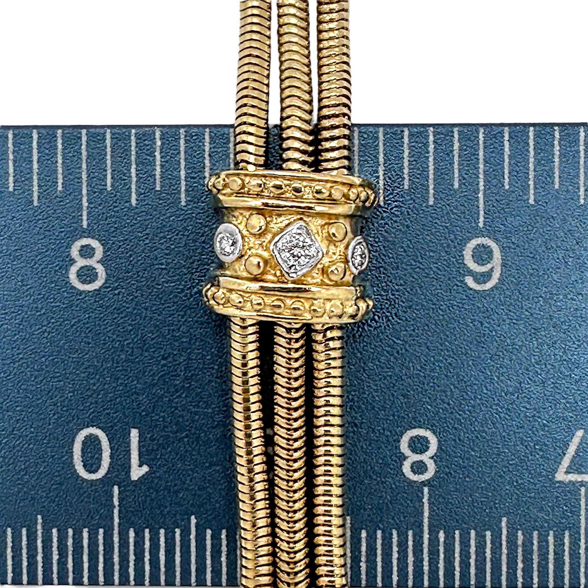 Classic Revival 14K Yellow Gold Round Snake Chain Bracelet with Diamonds In Good Condition In Palm Beach, FL
