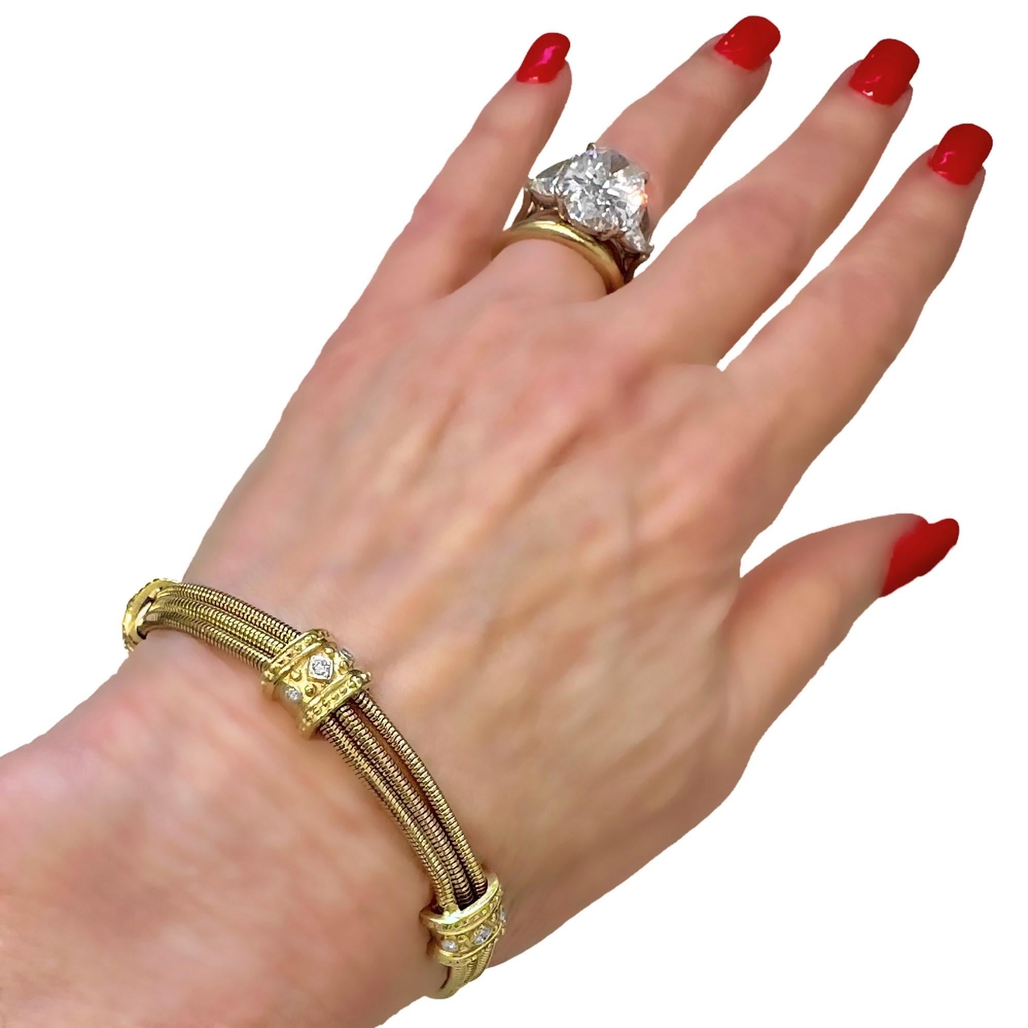 Classic Revival 14K Yellow Gold Round Snake Chain Bracelet with Diamonds 3