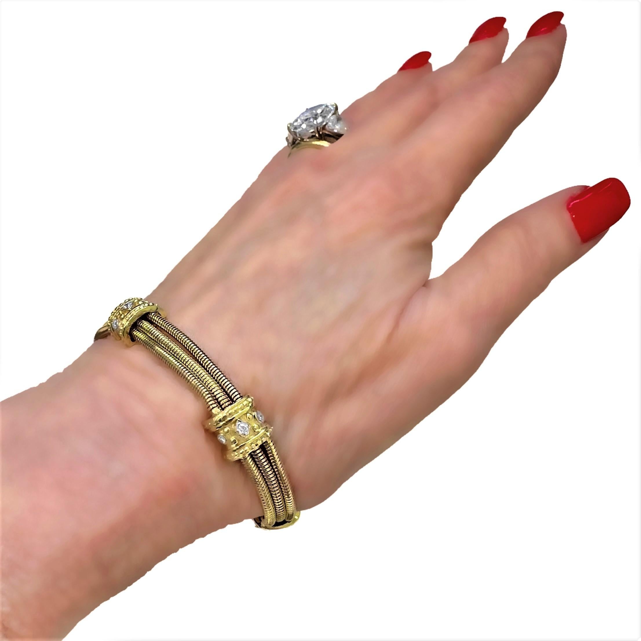 Classic Revival 14K Yellow Gold Round Snake Chain Bracelet with Diamonds 4