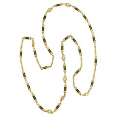 Classic Revival Enameled Long Necklace Sautoir 18Kt Gold with 1.20 Ctw Diamonds