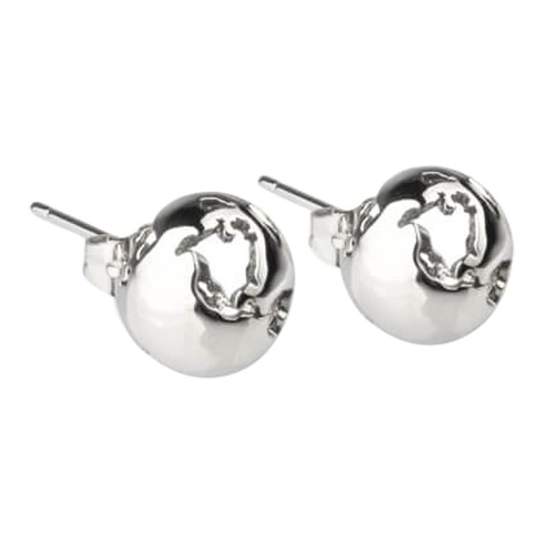 Classic Rhodium World Small Earrings by Cristina Ramella For Sale