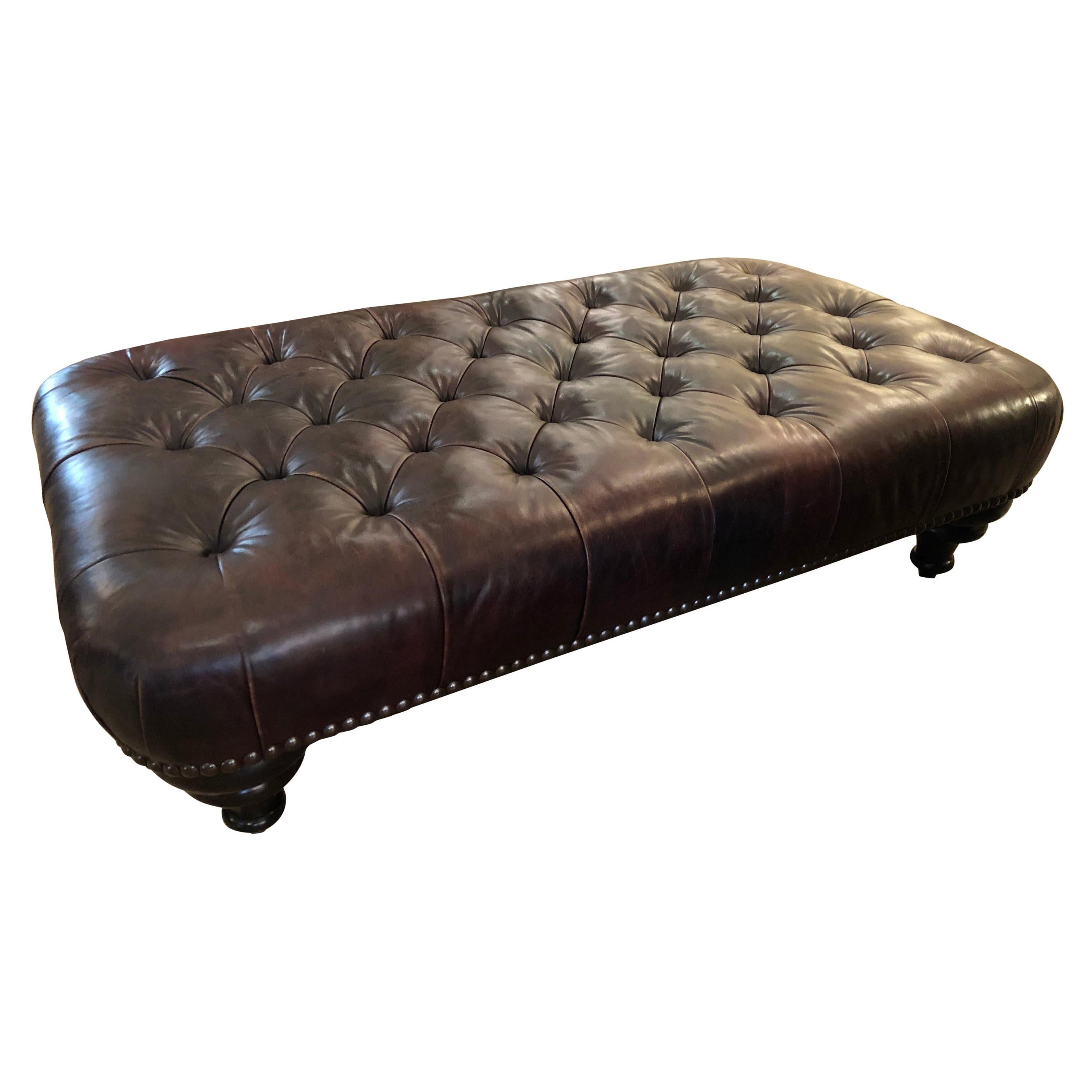 Classic Rich Luxe Tobacco Tufted Leather Chesterfield Style George Smith Ottoman