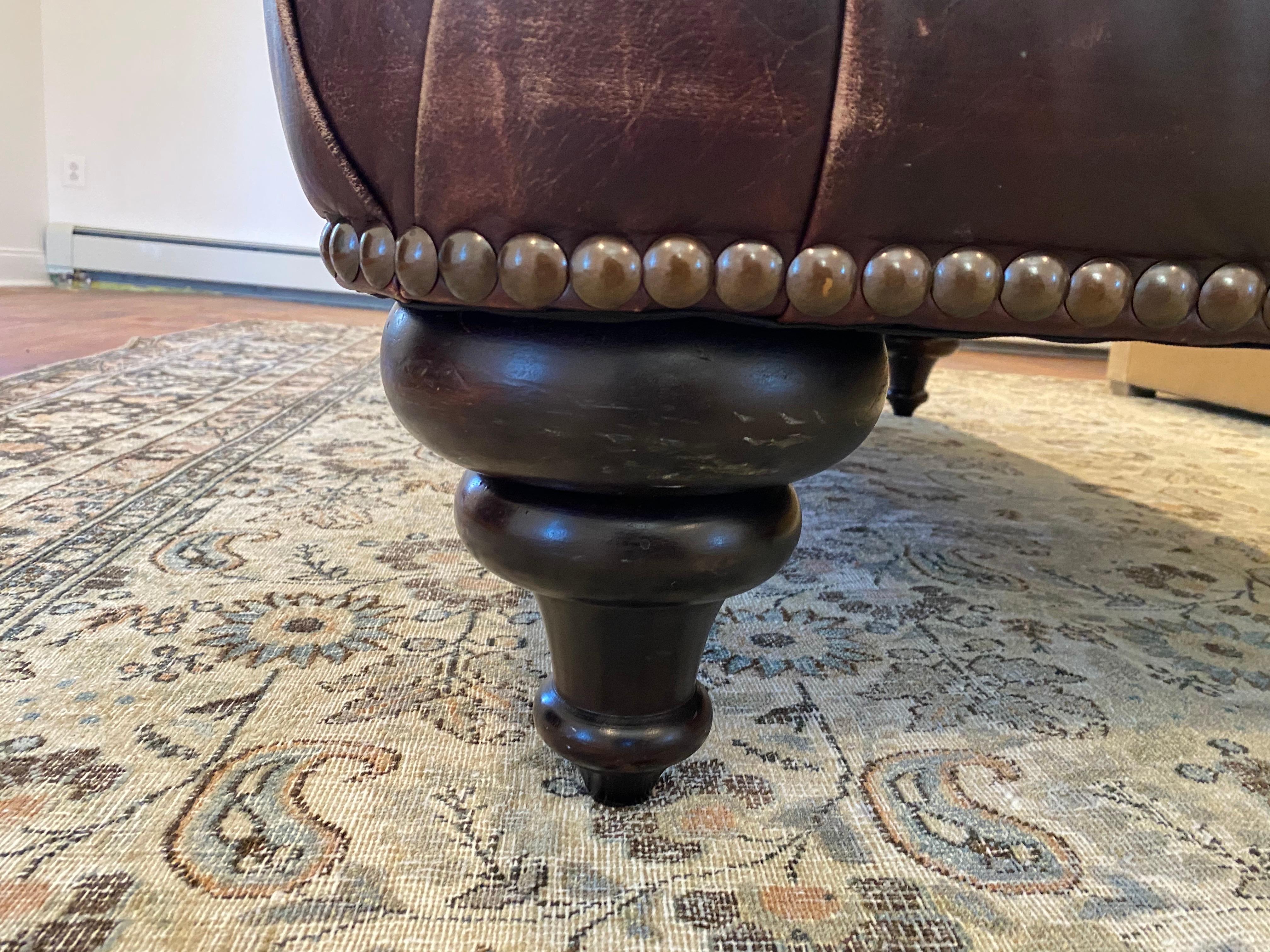 Classic Rich Tobacco Tufted Leather Chesterfield Style George Smith Ottoman In Good Condition In Hopewell, NJ