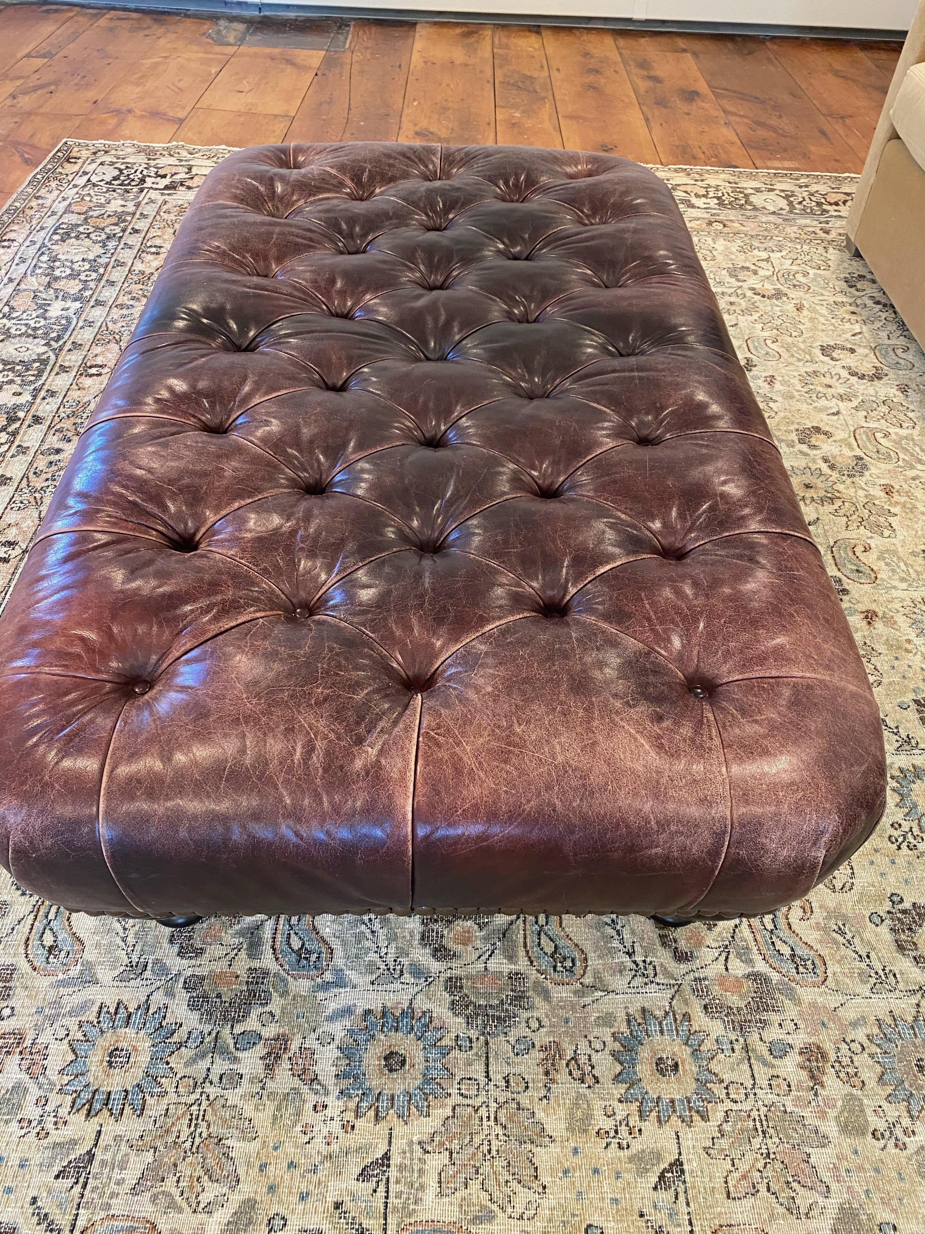 Classic Rich Tobacco Tufted Leather Chesterfield Style George Smith Ottoman 2