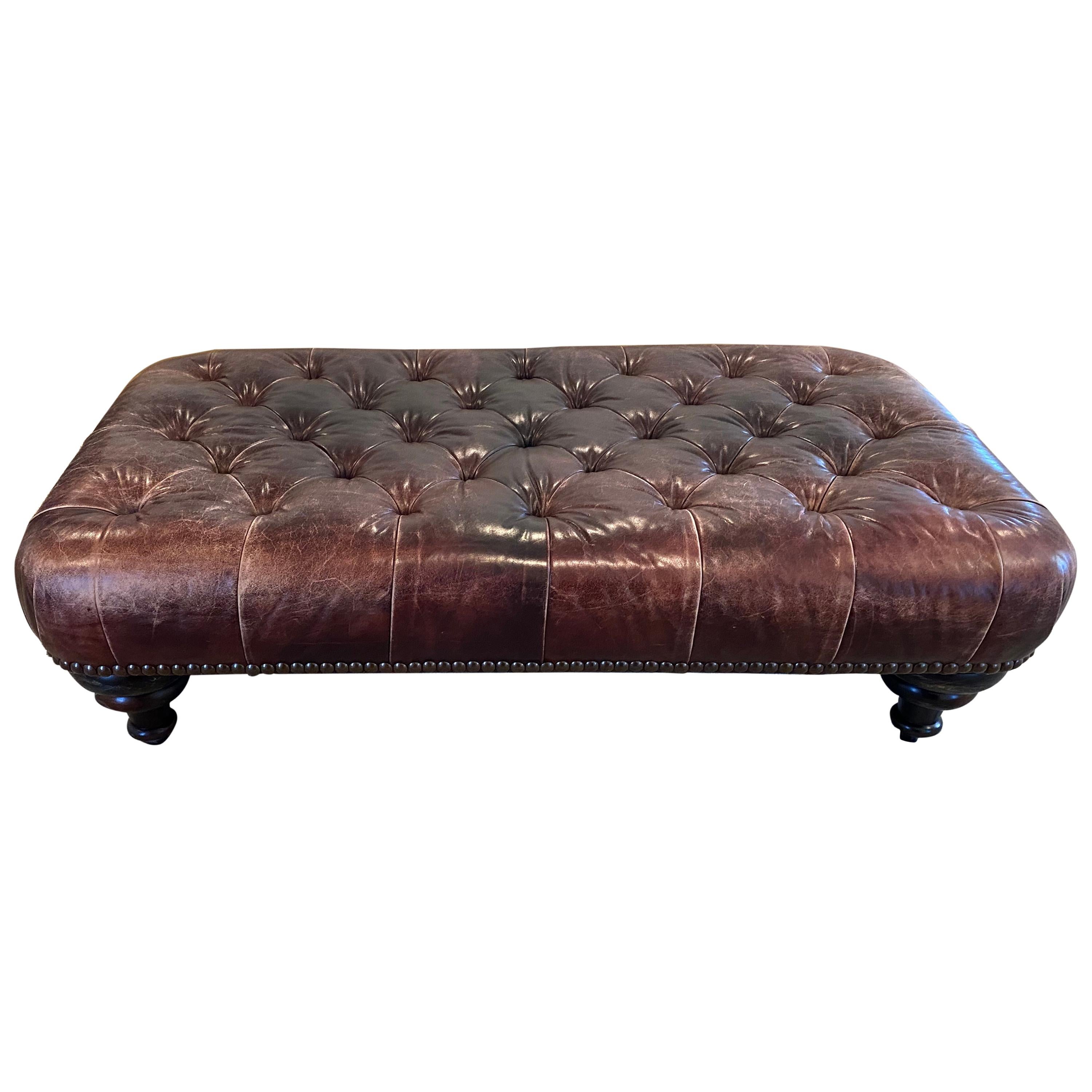 Classic Rich Tobacco Tufted Leather Chesterfield Style George Smith Ottoman