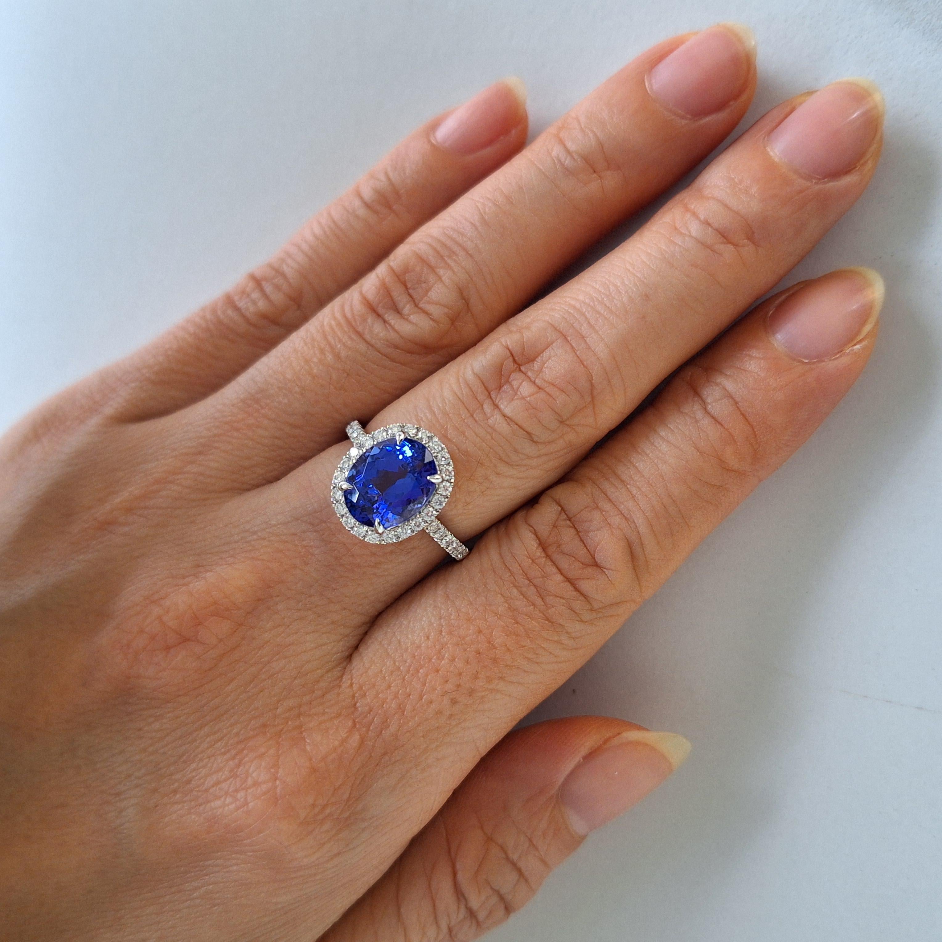 Contemporary Oval Cut 3.5cts Tanzanite and White Diamond Platinum Cocktail Ring