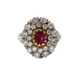 Classic Ring with Natural Ruby and Natural Diamonds, 18kt White Gold