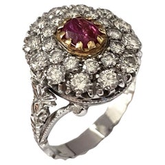 Classic Ring with Natural Ruby and Natural Diamonds, 18kt White Gold
