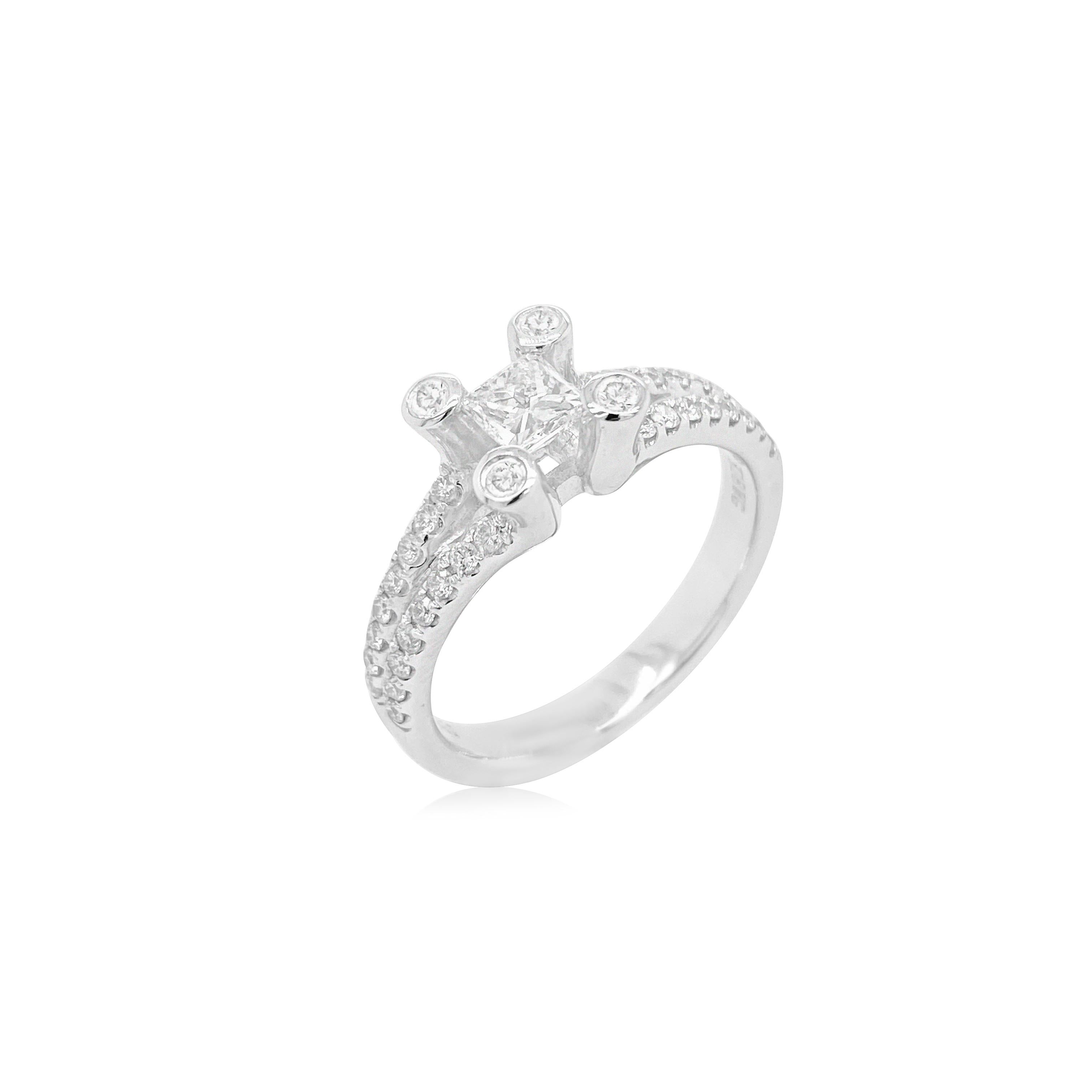 This classic White diamond Ring is a perfect everyday jewellery with high quality Princess cut diamond and round brilliant cut white diamonds crafted in 18K white gold 

-	Princess  Cut White Diamonds total 0.30 carat
-	Round Brilliant Cut White