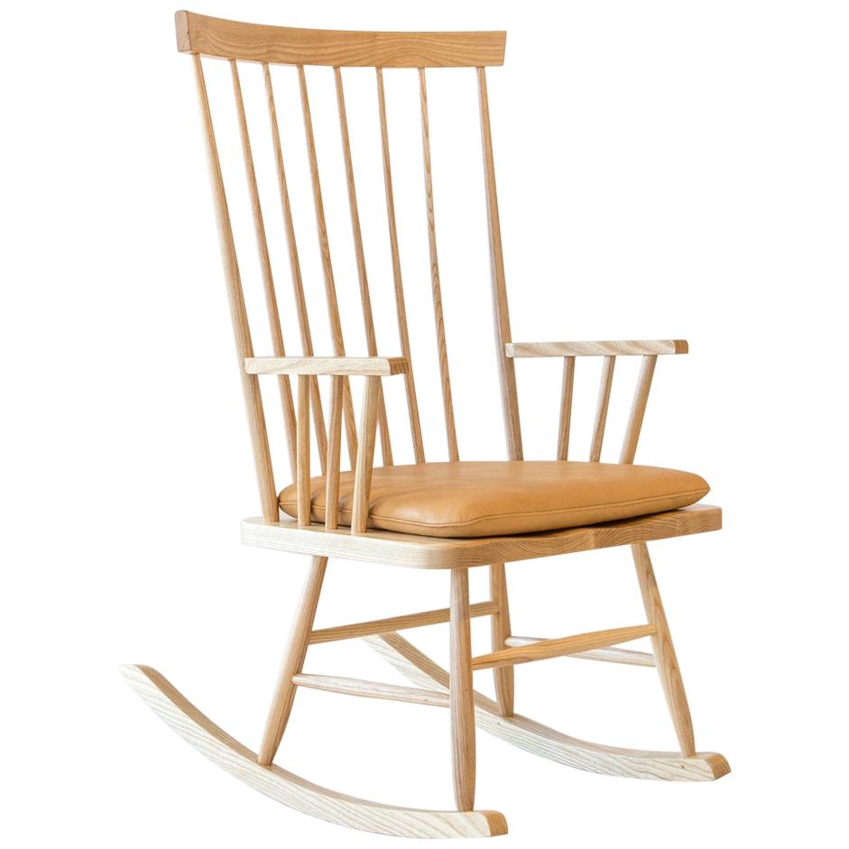 Classic Rocking Chair with leather cushion in Ash by Mel Smilow