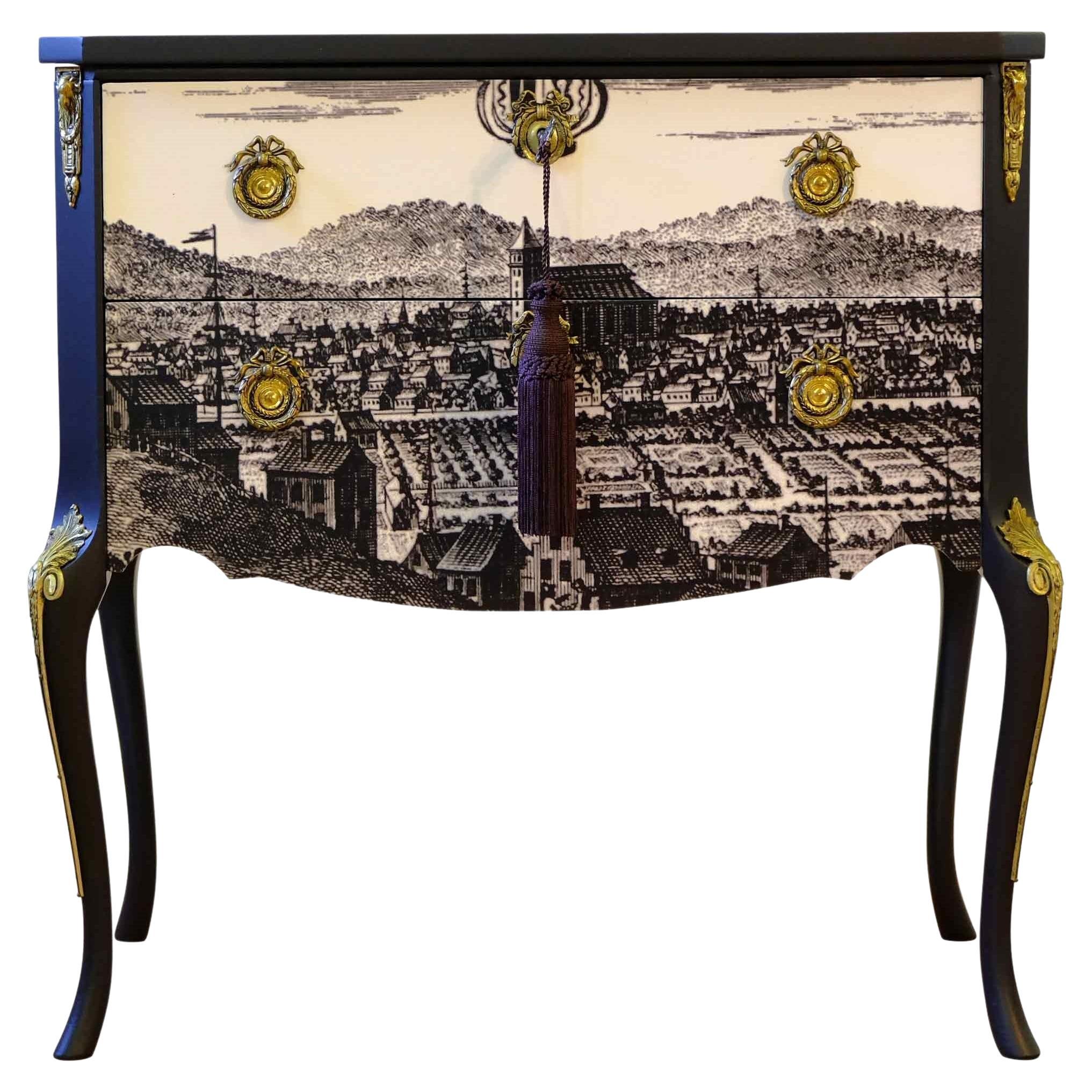 Classic Rococo Style Chests with 17th Century Style Print For Sale