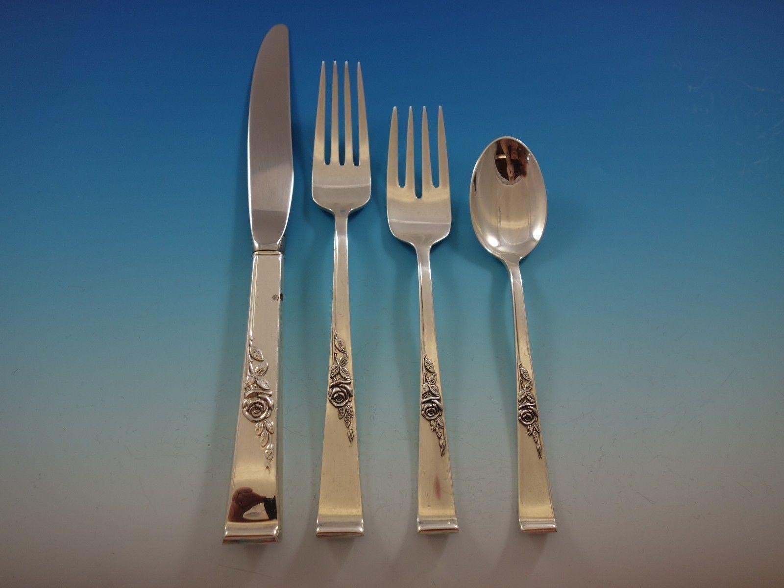 Classic Rose by Reed and Barton Sterling Silver Flatware Set 8 Service 42 pcs In Excellent Condition For Sale In Big Bend, WI
