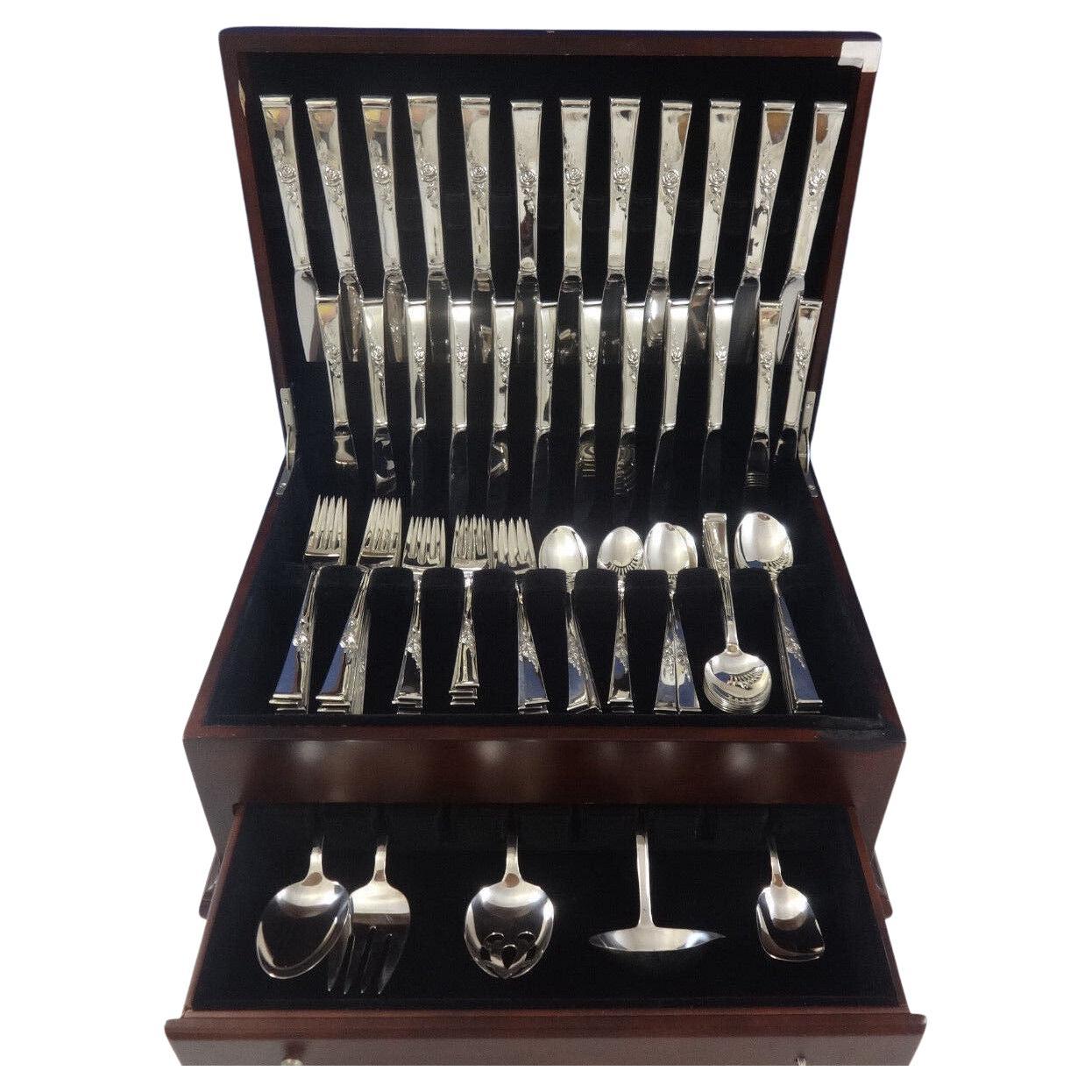 Juego de Cubiertos de Plata de Ley Classic Rose by Reed & Barton 12 Servicios 77 Piezas