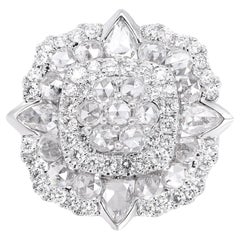 Classic Rose-Cut & Round-Cut White Diamond 14k White Gold Ring