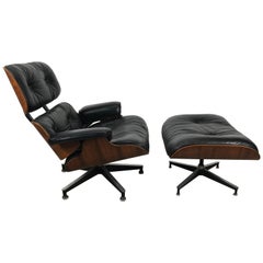 Classic Rosewood and Leather Eames Lounge Chair and Ottoman Herman Miller