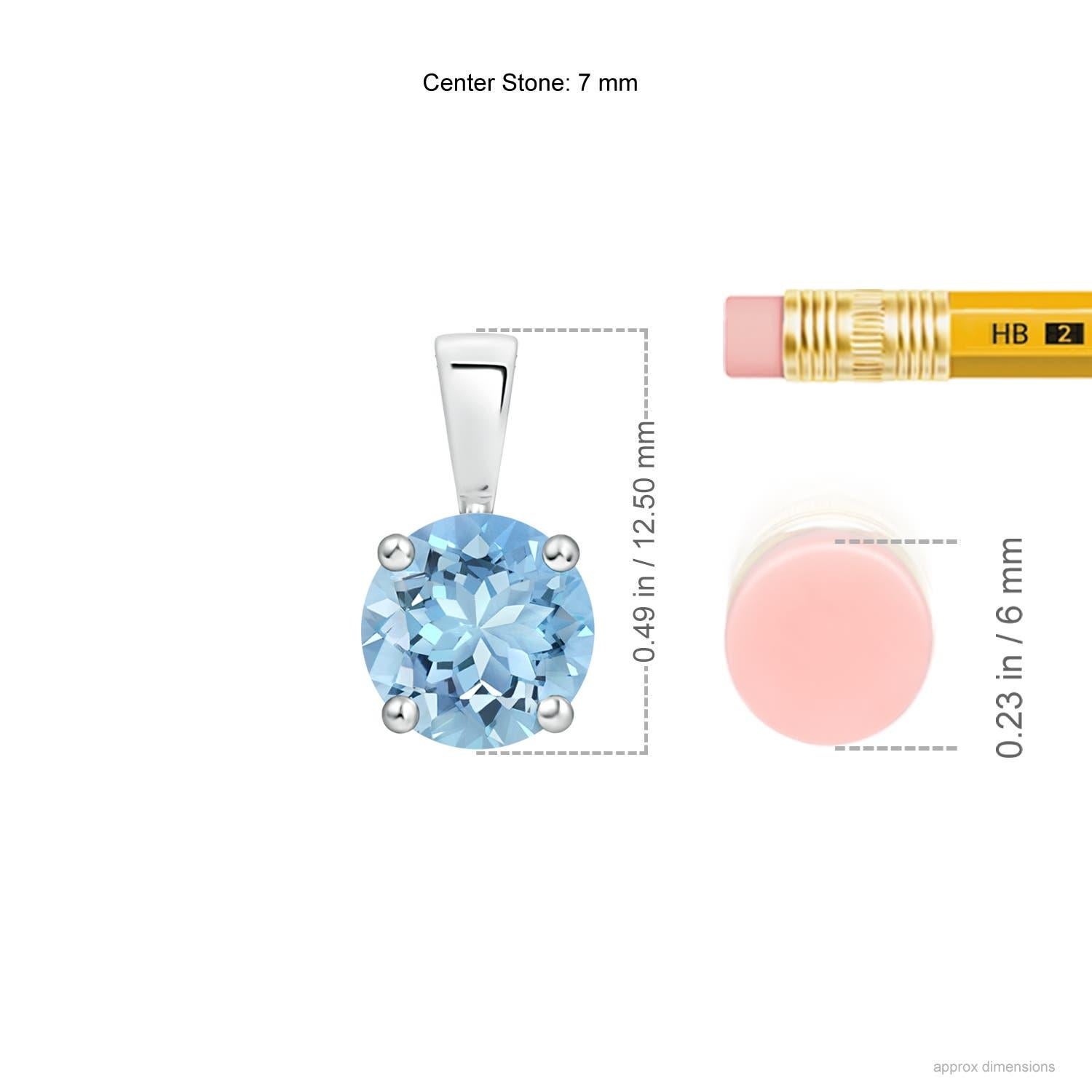 Modern Classic Round 1.12 ct Aquamarine Solitaire Pendant in 925 Sterling Silver For Sale