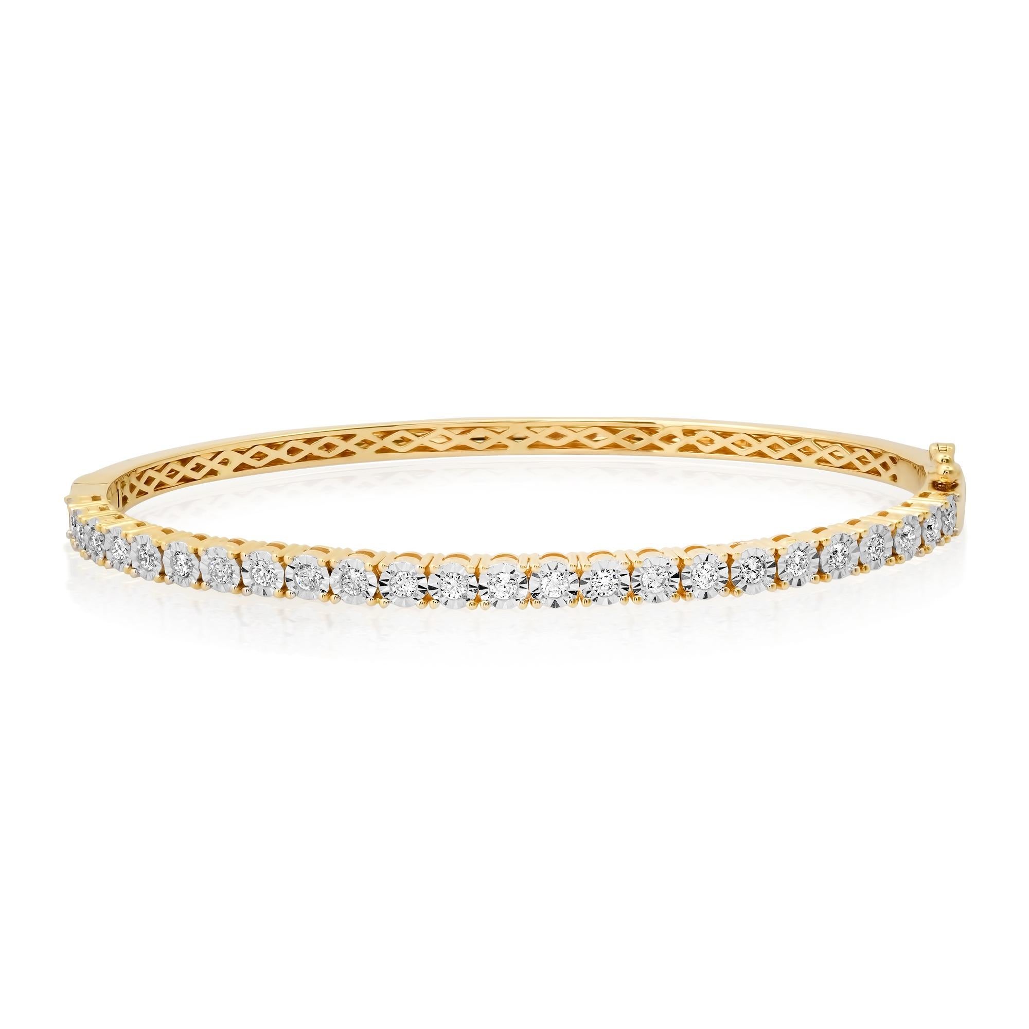Brazalete de tenis redondo clásico con diamantes tallados en oro amarillo de 14 quilates Corte redondo en venta