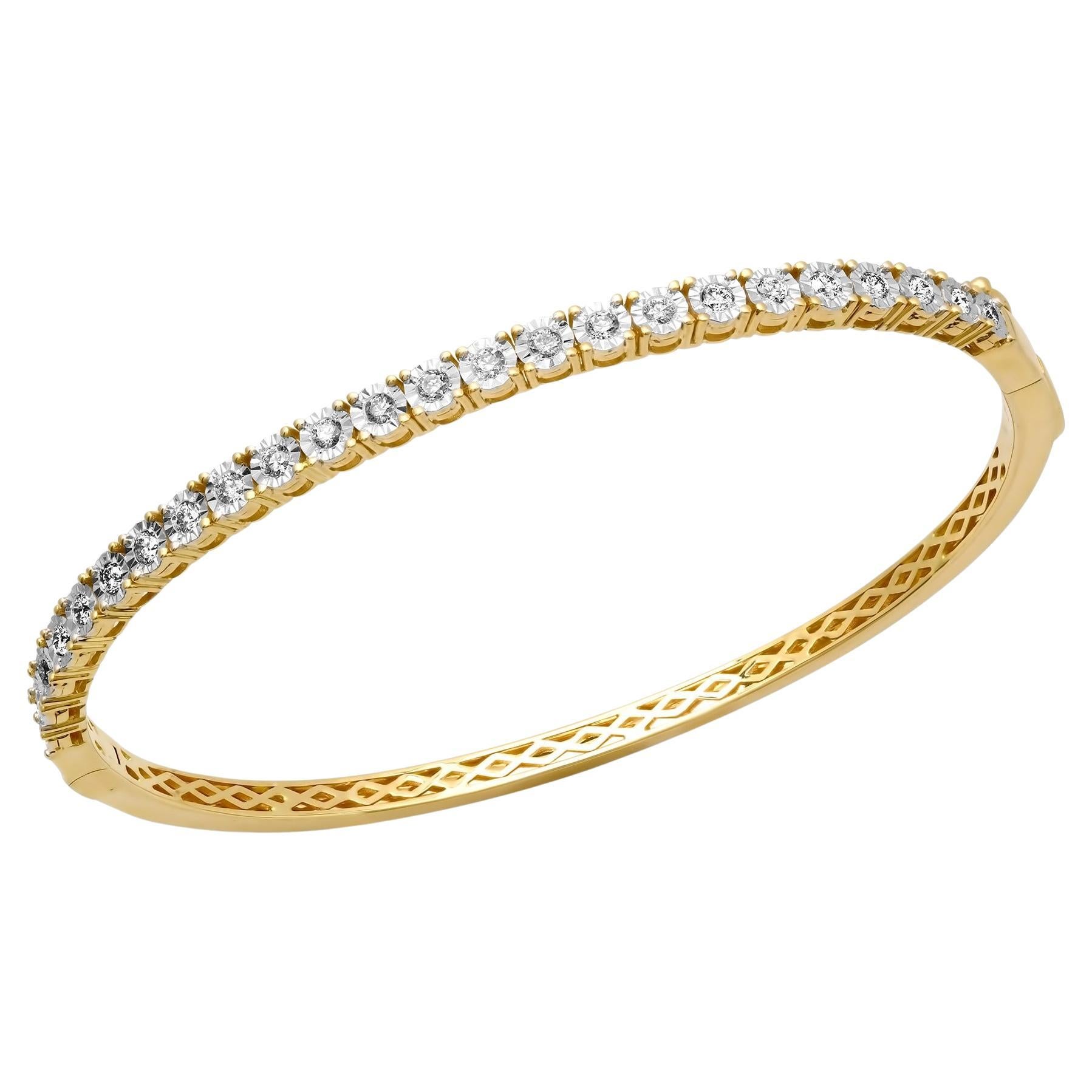 Brazalete de tenis redondo clásico con diamantes tallados en oro amarillo de 14 quilates en venta