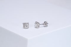 Classic Round and Princess-Cut White Diamond 14k White Gold Stud Earring