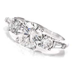 Classic Round & Baguette Diamond Platinum Engagement Ring