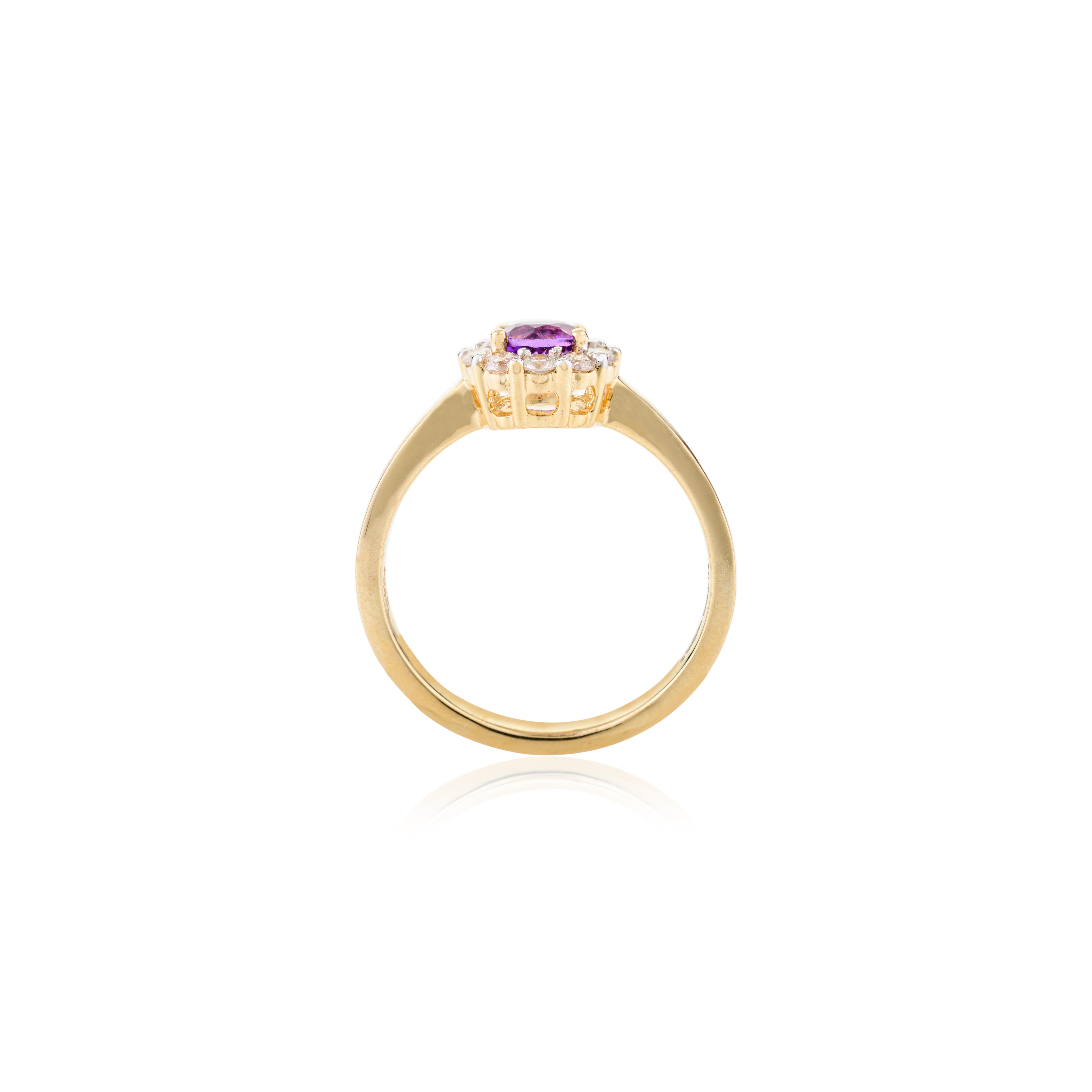 For Sale:  Classic Round Cut Amethyst Halo Diamond Engagement Ring in 14k Solid Yellow Gold 8