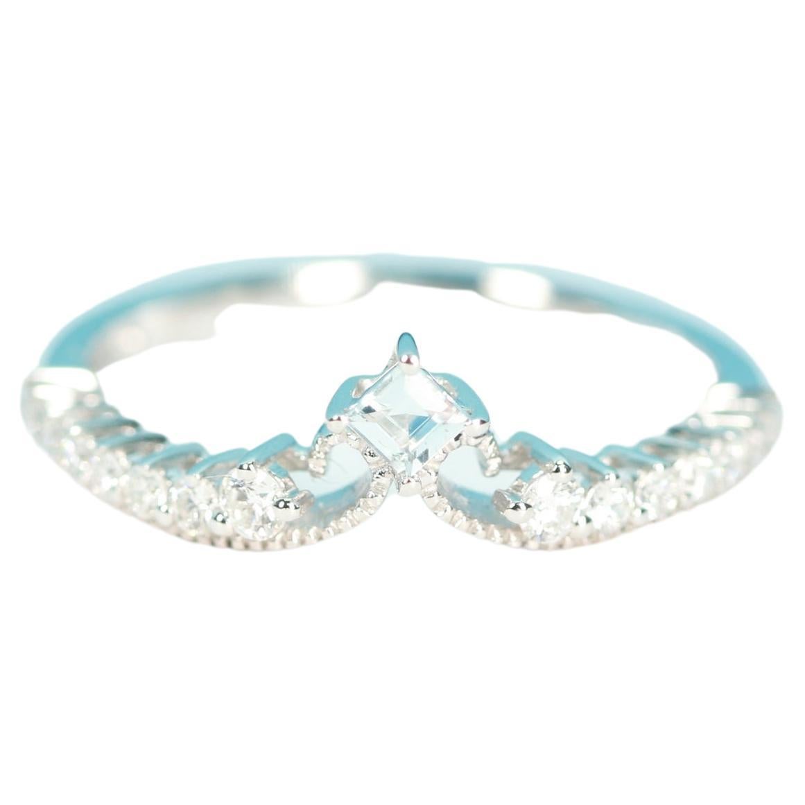 Stunning, timeless and classy eternity Unique Ring. Decorate yourself in luxury with this Gin & Grace Ring. The 18K White Gold jewelry boasts with Round-cut 1 pcs 0.07 carat Aquamarine and Natural Round-cut white Diamond (16 Pcs) 0.23 Carat accent