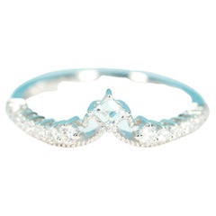 Classic Round-Cut Aquamarine with Round-Cut Diamond 18k White Gold Ring