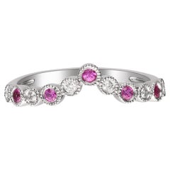 Classic Round-Cut Hot Pink Ruby with Round-Cut Diamond 14k White Gold Ring