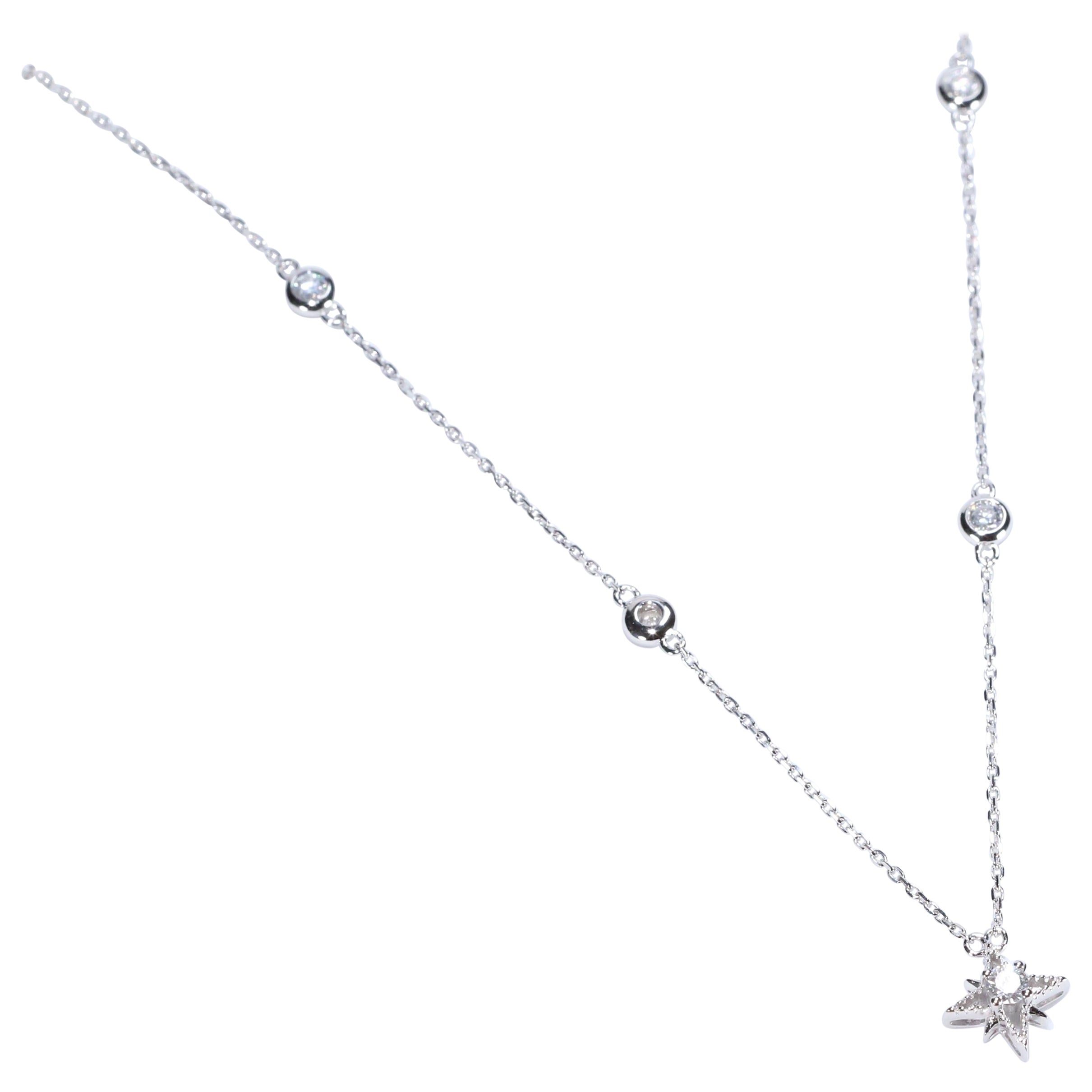 Collar clásico de diamantes blancos talla redonda de oro blanco de 14k