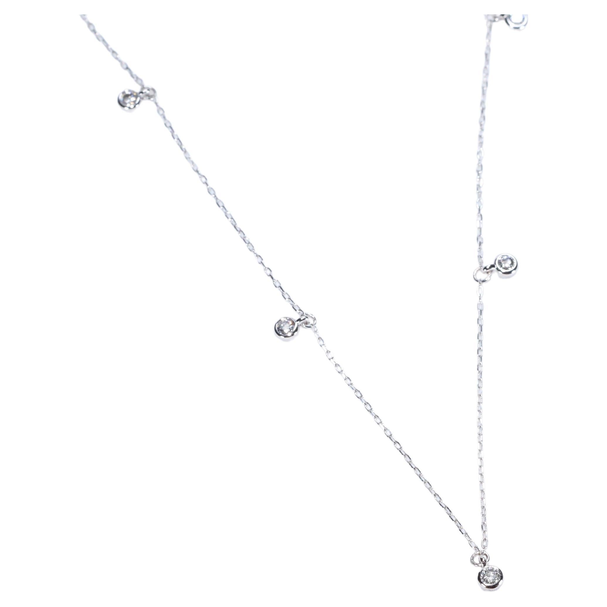 Classic Round-Cut White Diamond 14k White Gold Necklace For Sale