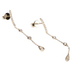 Pendiente Clásico Diamante Blanco Talla Redonda Oro Amarillo 14k
