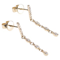 Pendiente Clásico Diamante Blanco Talla Redonda Oro Amarillo 14k