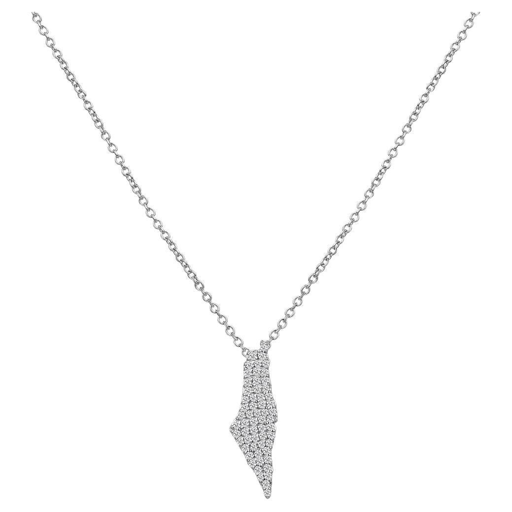 Diamant israel Karte Stil 14K Weißgold Halskette