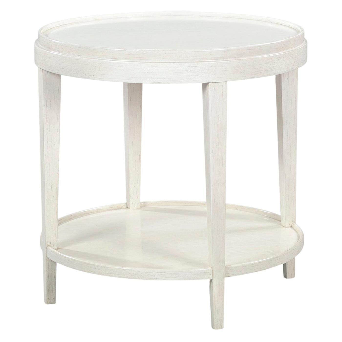 Classic Round End Table, Distressed White For Sale