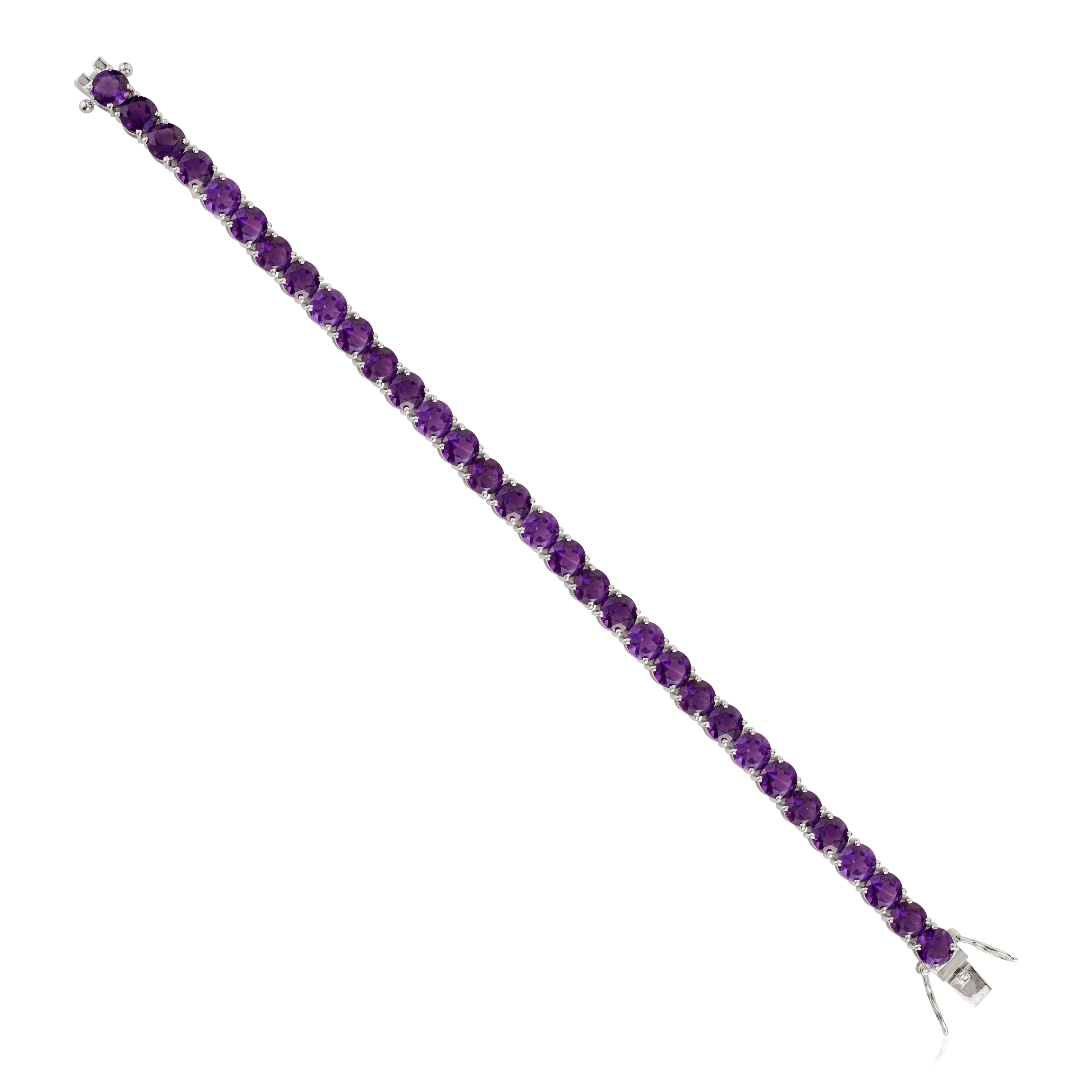 Classic Round Faceted Amethyst Tennis Bracelet for Grandma Gift in 925 Silver (Art déco) im Angebot